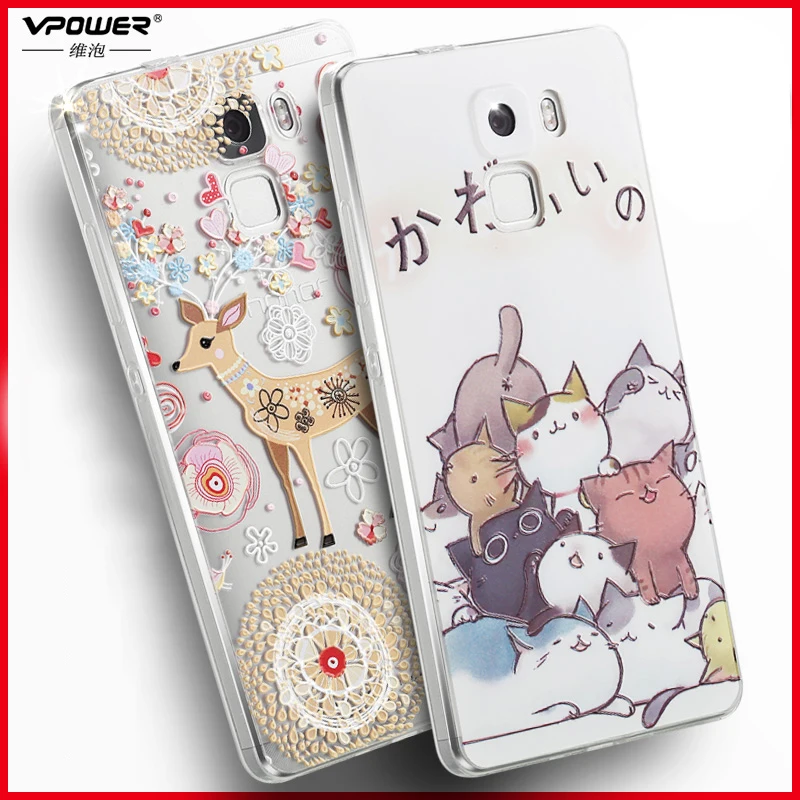 

Vpower for huawei honor 7 case tpu soft transparent CASE 3d relief cartoon Cover Phone Cover For huawei honor 7 Shell free ship