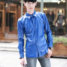 Горячая осень новая мужская одежда больших размеров кожаная рубашка яркие разноцветные рубашки с длинными рукавами певица ночной клуб рубашки под костюм