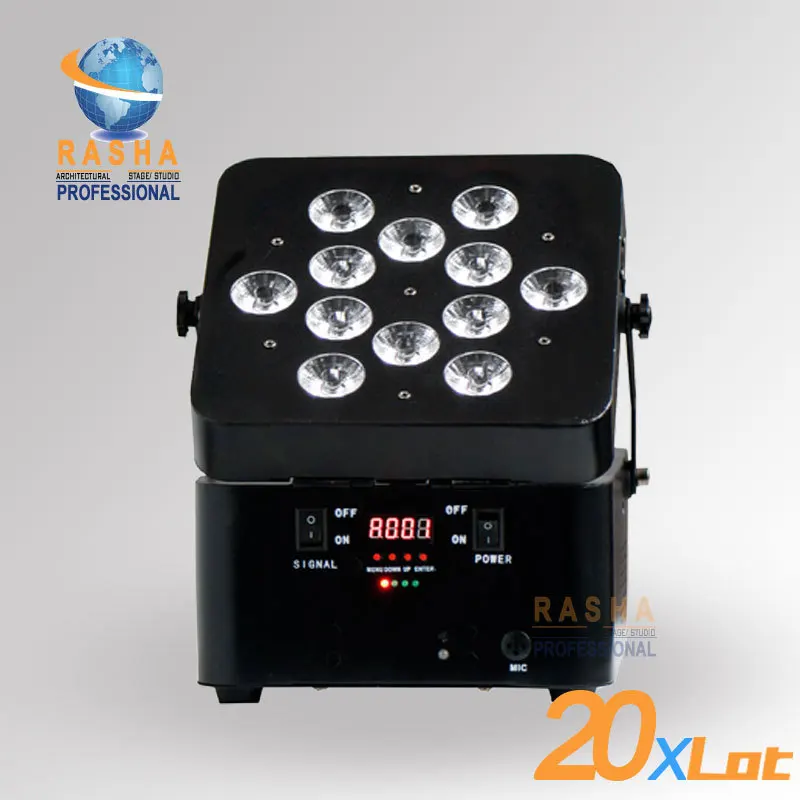 

20X LOT Hot Sale Rasha Brightness 12pcs*18W 6in1 RGBAW+UV Battery Powerered Wireless LED Slim Par Can DMX LED PAR Projector