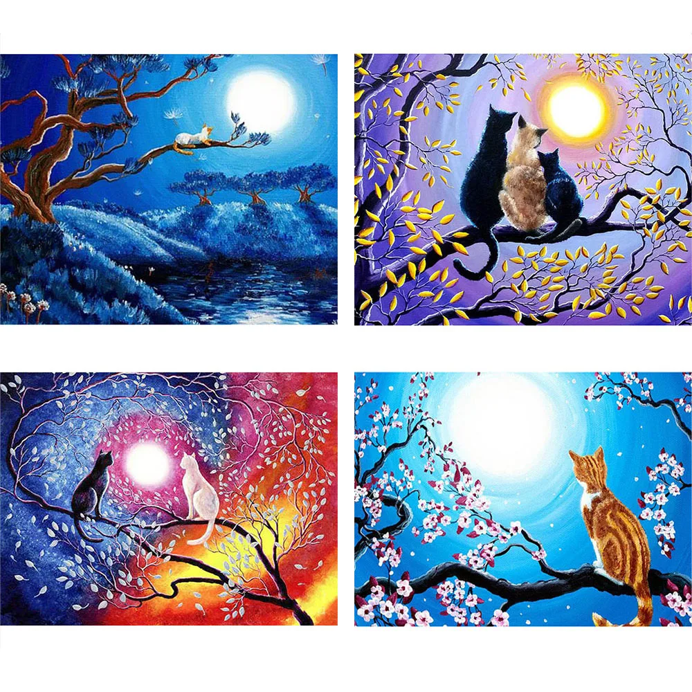 

5D DIY Diamond Painting Cat Moon Flower Oil Paint Embroidery Landscape Sale Diamond Mosaic Cross Stitch Set Home Decor