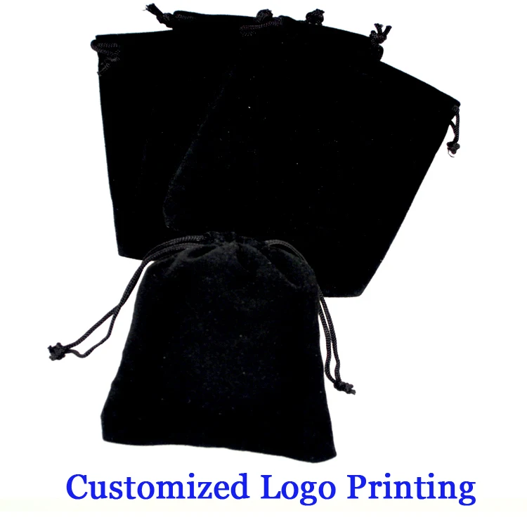 

7*9cm Black Velvet Bags Drawable 50pcs Jewellry Gift Packaging Storage Pouches Custom Logo Printing