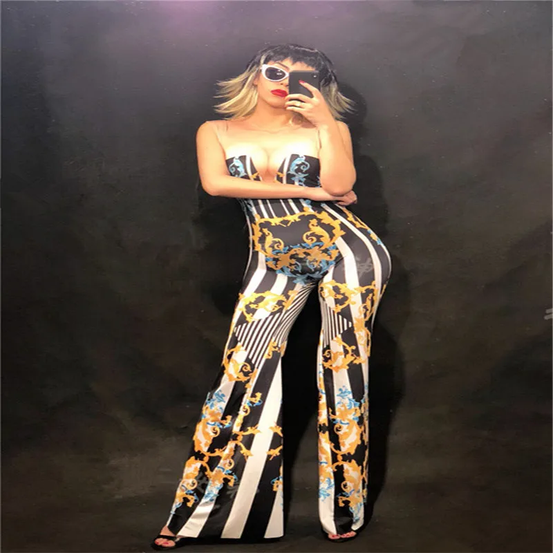

S63 Ballroom dance costumes singer stage show outfit wears women dress Elastic trousers party clothe catwalk jumpsuit bar prom