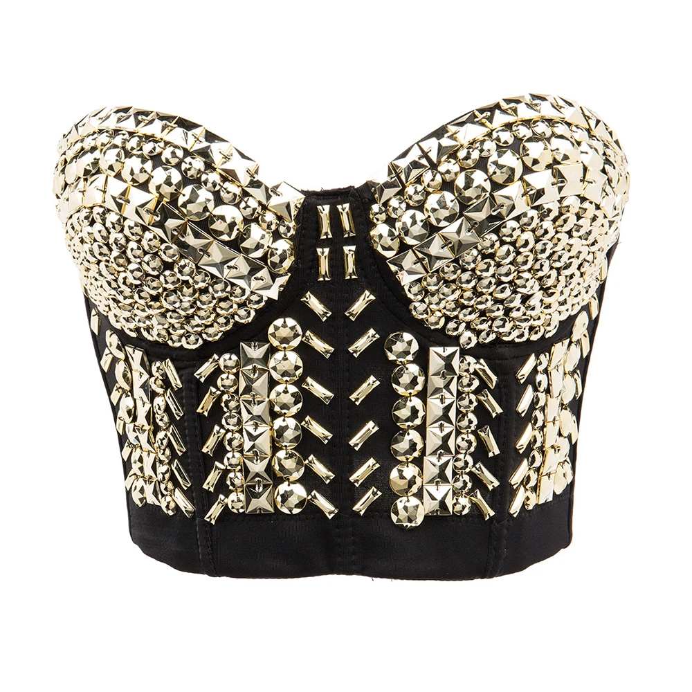 

Atoshare Handmade Women Beading Crop Top Push Up Underwear Club Party Bustier Tank Tops