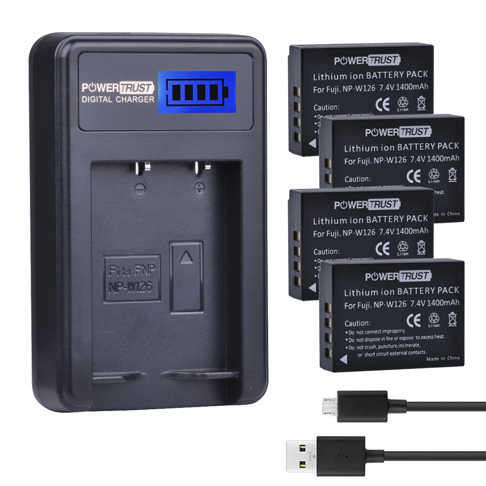 

4x 1400mAh NP-W126 NP W126 Camera Battery + USB Charger for Fuji HS50 HS35 HS33 HS30 EXR XA1 XE1 XM1 X-T10 XT1 XE2 X100F XT1