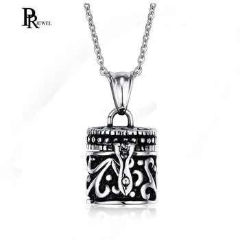 

Stainless Steel Retro Prizem Cylinder Prayer Box Pendant Memorial Necklace Keepsake Jewelry