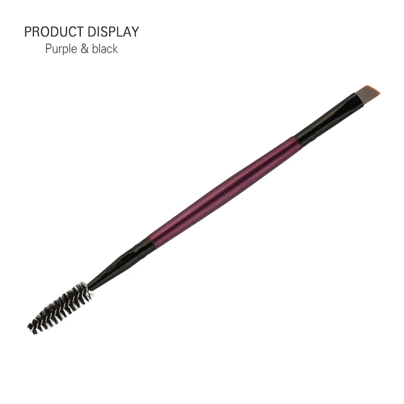 Double-ended Eyebrow Brush Multicolor Wood Handle Eyelashes Eyebrow Flat Angled Brush Comb Eye Makeup Cosmetic Brushes - Handle Color: Purple -Black