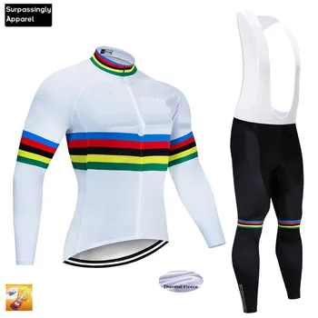 

2019 Winter White Cycling Team Custom Jersey 16D Gel Pad Bike Pants Suit MTB Ropa Ciclismo Thermal Fleece Bicycling Culotte Wear