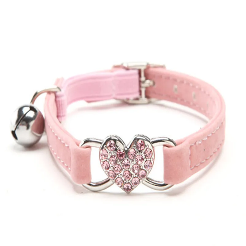 Cat collar with bell Crystal Elastic Dog Collar Velvet Bell Heart Shape Accessories pet Product Leash and Harnesses A15 (6)