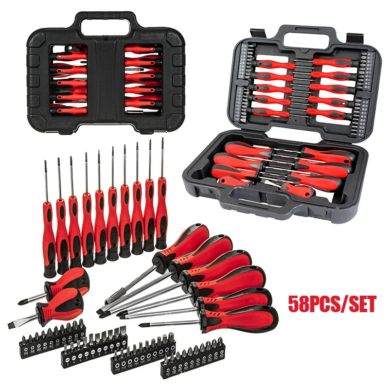 58pcs/set Screwdriver Set Slotted Torx PZ Screwdriver Repair Tool Kit DIY Fix Hand Tool Set