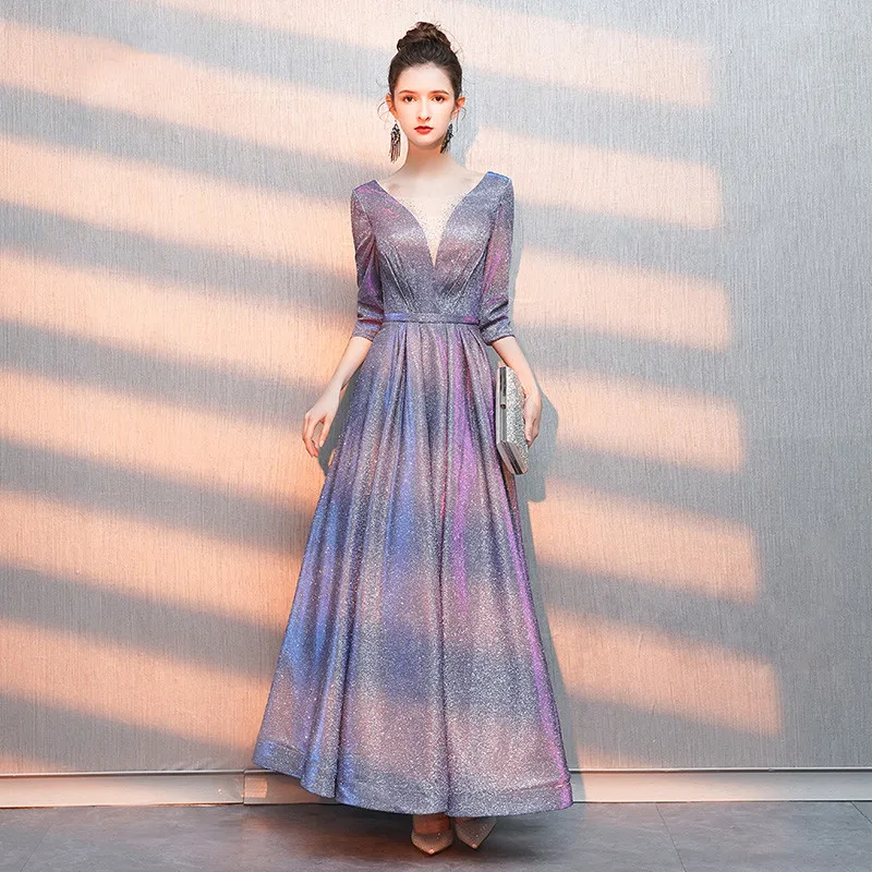 

Luxury Long Evening Dresses 2019 New A-line Half Sleeves Women Formal Party Gown Prom Dress Robe de Soiree LYFY32