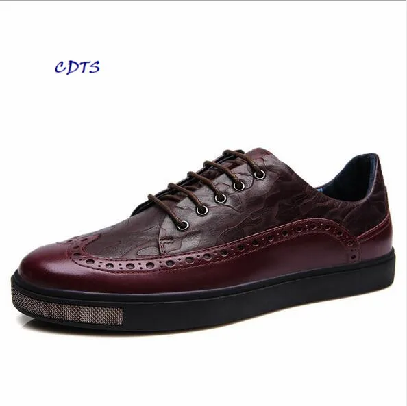 

CDTS 2016 Spring/Autumn Lace-Up shoes male Casual Flats Printing genuine leather shoes plus size: 38-43 44