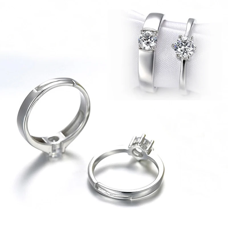 Модные ювелирные изделия Кристалл CZ сверкающие фианит свадебное обручальное кольца для пар регулируемое кольцо для женщин мужчин 925 JN0339