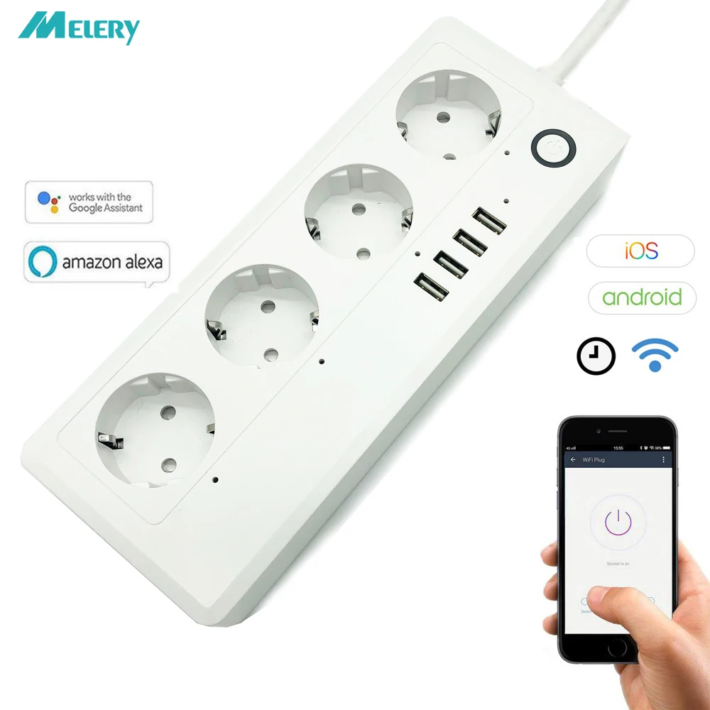 Цена Wi Fi Smart мощность полосы адаптер стабилизатор напряжения 4 розетки ЕС розетки с USB Homekit работать Amazon Alexa Google дома