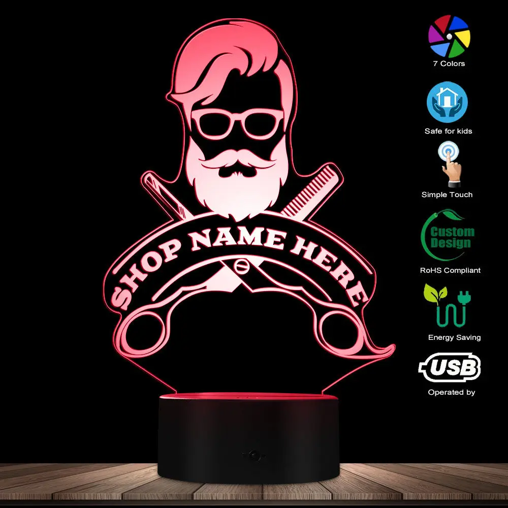 Парикмахерская Стрижка бизнес борода салон человек светодиодный ночник на заказ Парикмахерская магазин название акриловый светодиодный светильник с логотипом