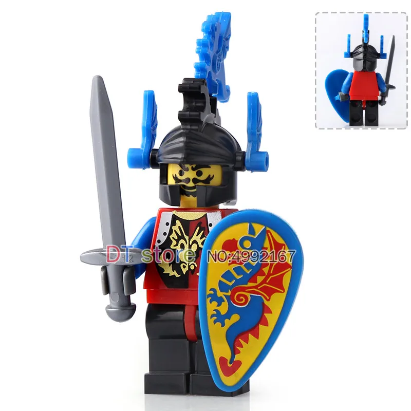 

Single Building Blocks Blue Red Dragon King Knight Medieval Castle Knight Armor Heavy Knight with Weapons Figures Bricks 9812