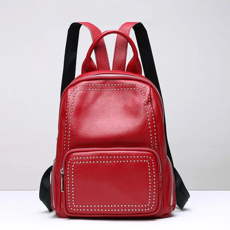 

New Genuine Leather Rivet Women School Cat Backpack Female Mochila Feminina Bagpack Teenage Backpacks For Girls Sac A Dos Femme