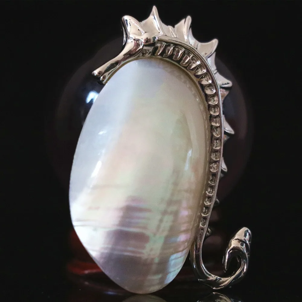 Popular natural white mother shell hippocampus 51*29mm animal design silver color purfle pendant B1143|pendant earring|pendant contactpendant angel |