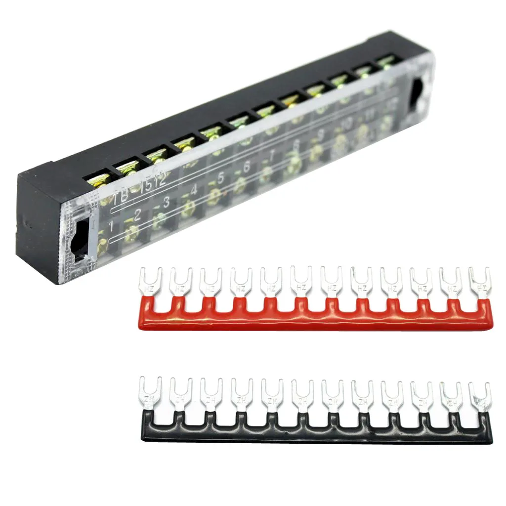 Dual Row 12 Positions Screw Barrier Terminal Blocks Strip Connector 600V 15A
