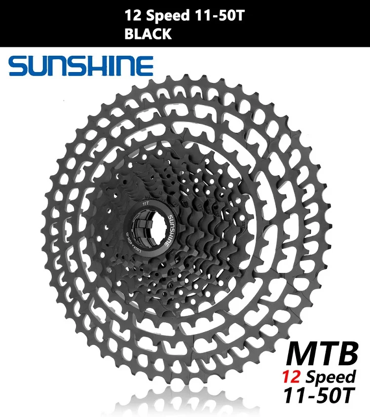 SUNSHINE MTB 12 скоростей кассета 11-50T Сверхлегкая 399 г CNC Freewheel Запчасти для горного велосипеда XTR GX NX - Цвет: 12S 11-50T Black