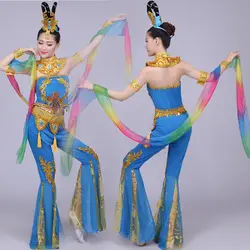 Дуньхуан Летающий классического танца Костюм воды рукавом танец платье для сцены песни и танца Вечерние платья do318