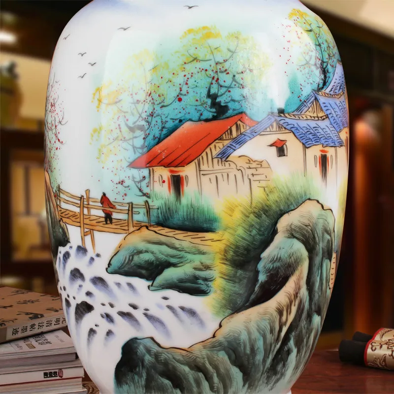 Jingdezhen Master ручная роспись 42 см высота большое украшение дом в рисунок гор