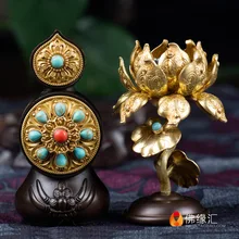 Tibetan Buddhist Dharma-vessel Pure Copper Inlaid Beads Exquisite Pattern Dermagor Torma Butter Sculpture Sacrificial Vassel