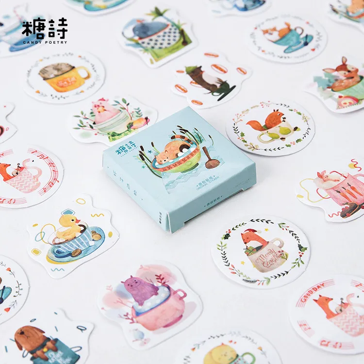 45 шт./упак. Kawaii Cat канцелярские Наклейки чашки Животные декоративные клей | Отзывы и видеообзор