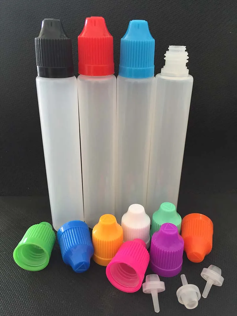 

30ml PE Refillable Empty Needle Bottle Pen Style Long Slim E Liquid Bottle Dropper Oil Bottles With 13 Colorful Cap