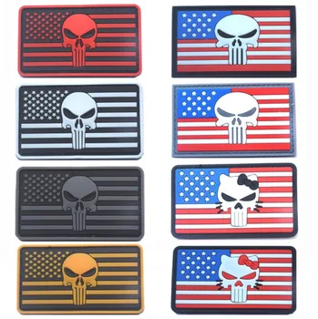 

20pcs Punisher Skull Tactical Patch 3D Rubber PVC American Flag Emblem Military Combat Armband Army Badge Chevrons Wholesale