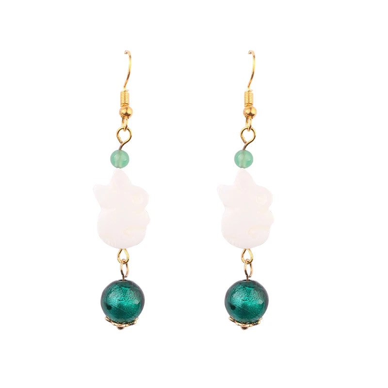 

MYWINY ethnic pink white shell rabbit drop dangle earrings for women, green Manual coloured glaze beads vintage earrings