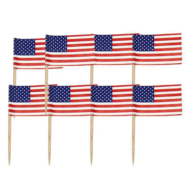

100pcs/pack Mini American Flag USA Flag Independence Day Banner Cupcake Picks Sticks Stars Stripes Flag United State Flags GF038