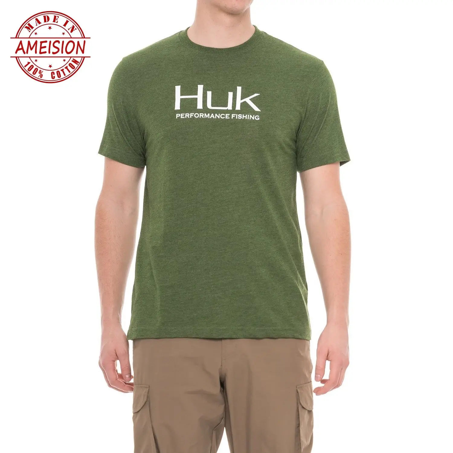 Plain HUK Logo Breathable Soft Fishinger T Shirt Choose Size Color NEW Summer Short Sleeves Cotton T-Shirt Fashion Casual Short