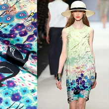 Роскошный цветочный принт с лебедем, спандекс, шелковая ткань для платья, тянущийся шелк tissu telas tecidos stoffen 19 мм SP5005