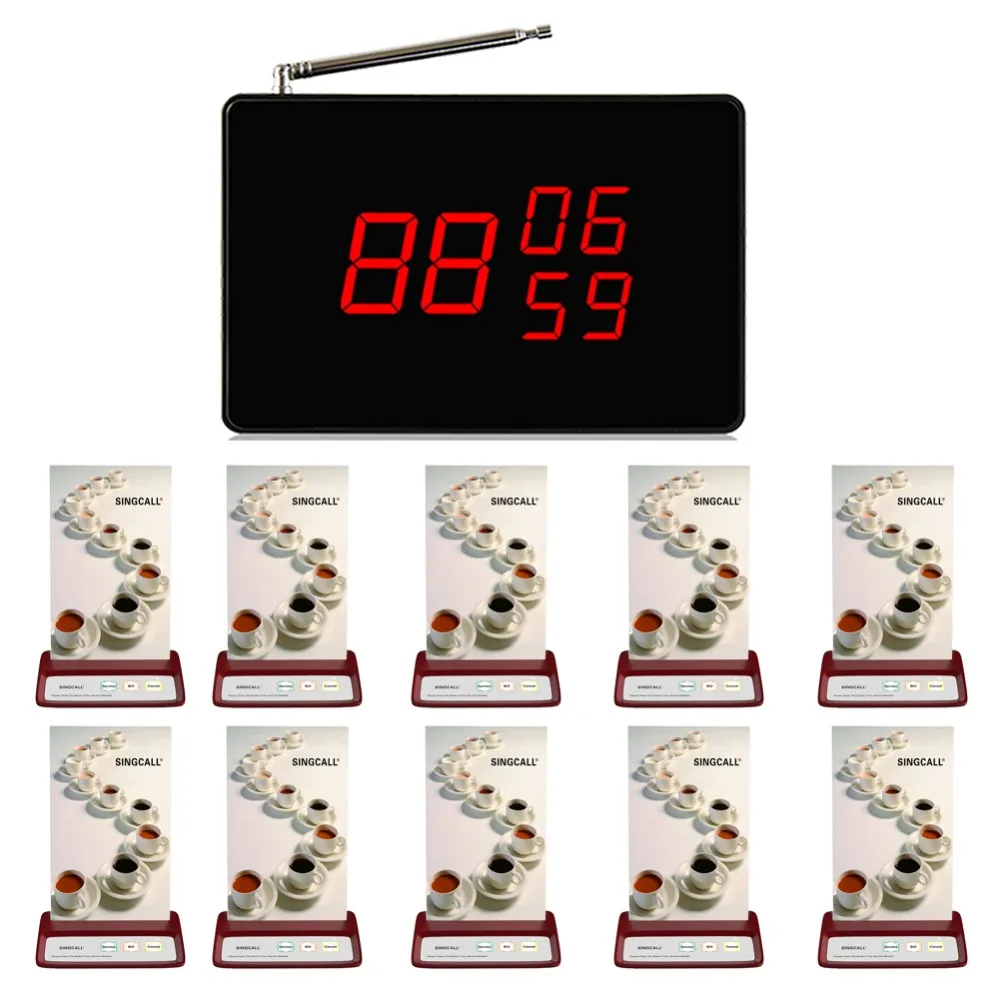 

SINGCALLwireless system call the waiter,restaurant table service,1 black display and10 brand service red call buttons