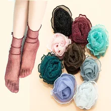 Супер тонкий прозрачный блеск носки Для женщин блестящие длинные harajuku Носок дамы Смешные Носки Happy Новинка женские сетка мягкие носки