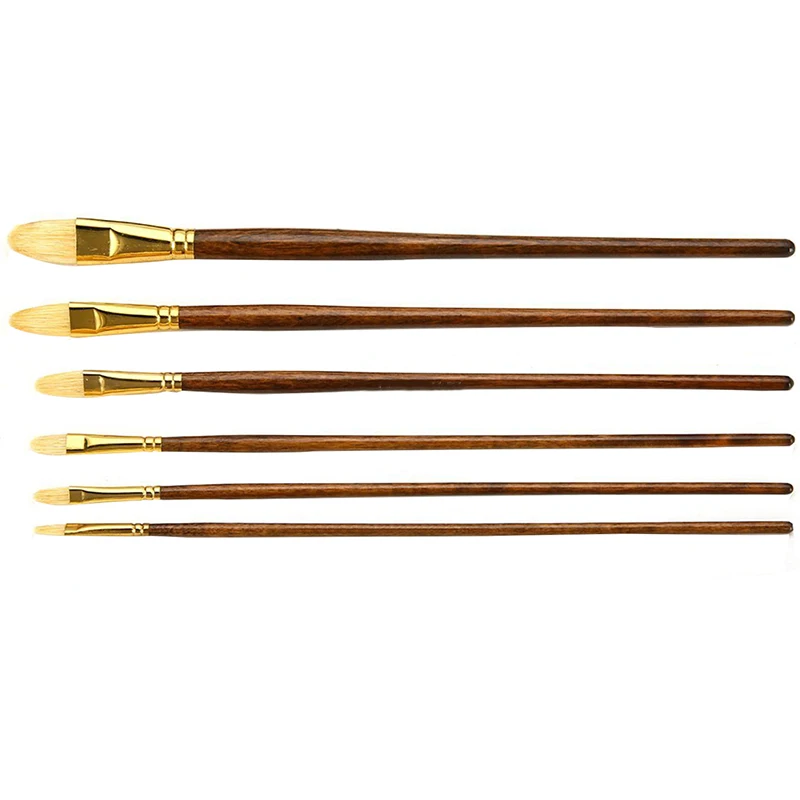 6pcs/set Paintbrush Bristle Hog Hair Wooden Handle Painting Tool Artist Oil Paint Brush Acrylic Drawing Brushes Art Supplies