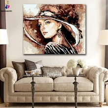 DIY раскрашивания картины по номерам с цветами леди носить большую шляпу картина Рисунок Живопись по номерам оформлена дома