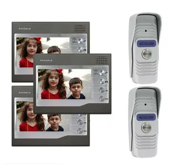 

ZHUDELEHome Security for 2 Doors Kits 3X7"Video Door Phone Intercom Doorbell Monitorsl+2XSmart HD IR Camera w/t Waterproof Cover