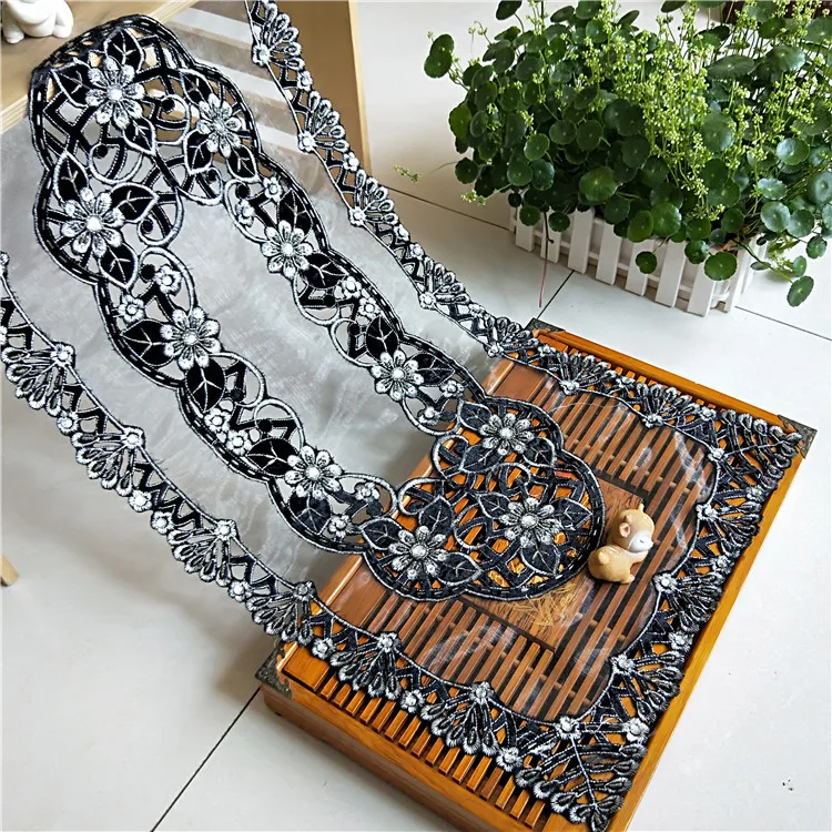 

40x85cm Transparent Mesh Hand-studded Cloth Stitching Tablecloth Dressing Table Shoe Cabinet Coffee Sideboard Cover Towel Tapete