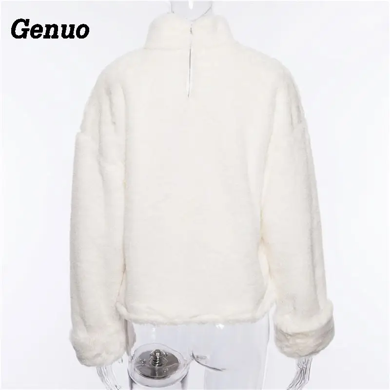 Genuo long sleeve turtleneck white soft plush sweater women 2018 autumn winter casual thick warm faux fur pullover tops women Genuo long sleeve turtleneck white soft plush sweater women 2018 autumn winter casual thick warm faux fur pullover tops women