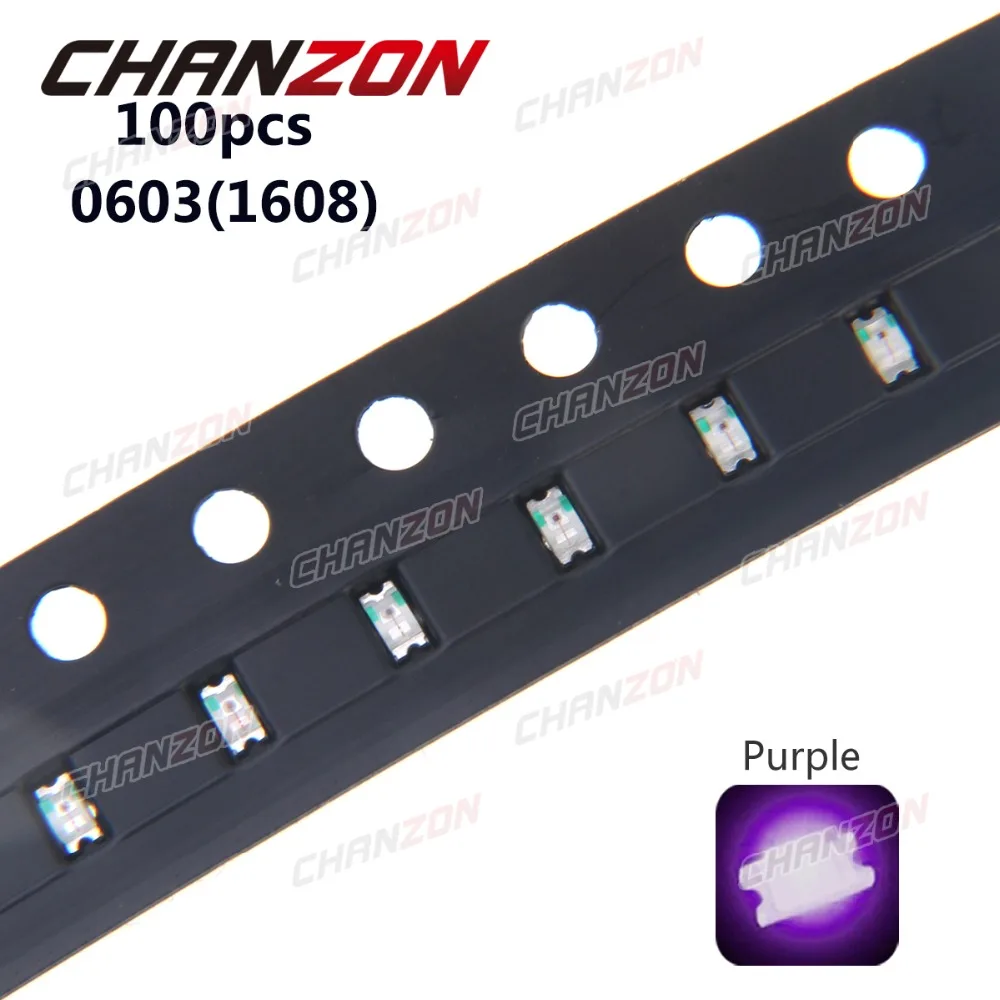 

100pcs 0603 (1608) Purple UV LED Chip 20mA Surface Mount SMD Diode Ultraviolet 395nm - 400nm SMD LED Light Emitting Diode Lamp