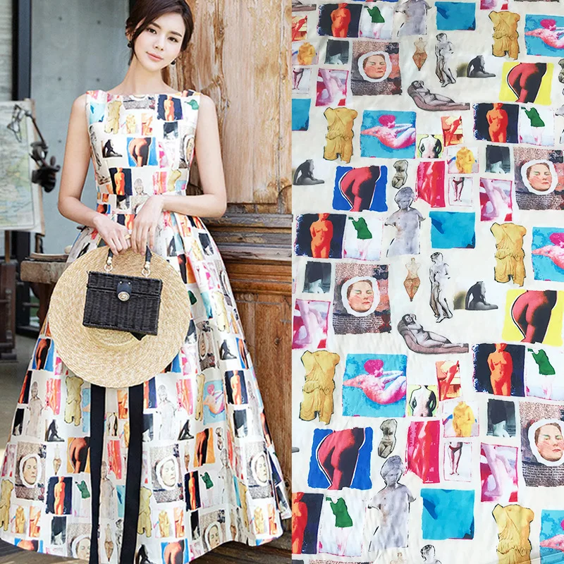 

2019 new European and American digital printing clothing DIY fabric simulation silk stretch satin polyester fashion fabric