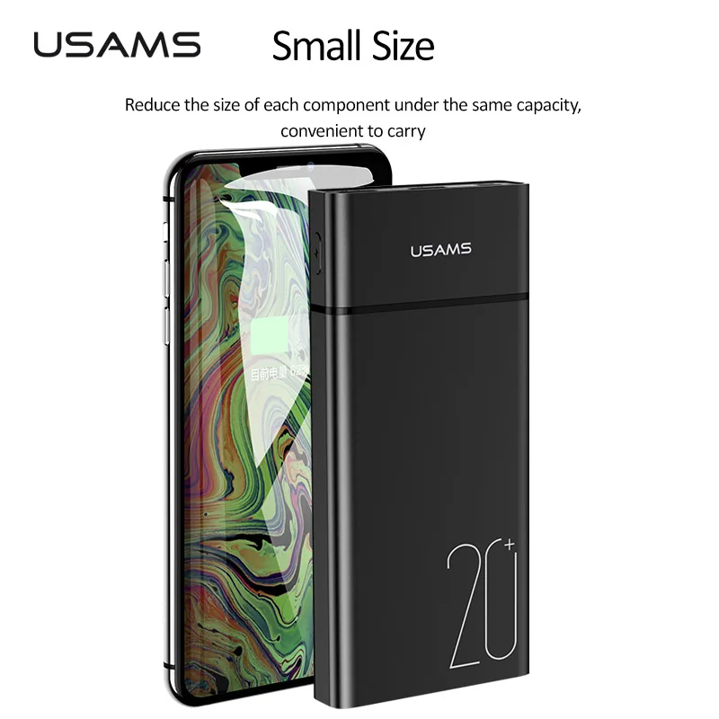 USAMS 20000 мАч Внешний аккумулятор 2.1A Быстрая зарядка Powerbank для iPhone Samsung Xiaomi Двойной