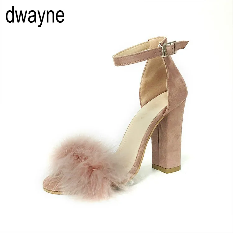 Ankle Strap Super high heels Faux Fluffy Rabbit Fur Women Sandals 10 CM High Heel Summer Lady Shoes Pumps Zapatos Mujer uik9