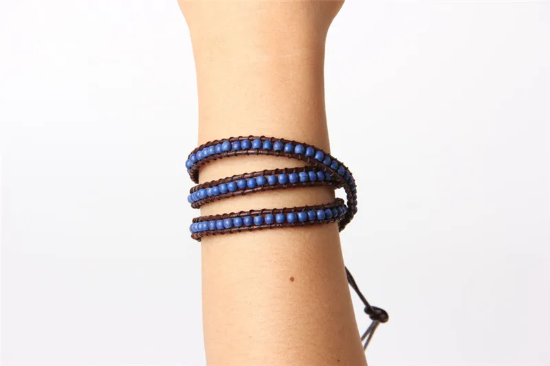 Auyikk Boho Blue beaded Bracelets for women 3 wrap bracelet Leather wrap jewelry bohemian yoga jewelry Gifts bileklik Fashion Jewelry