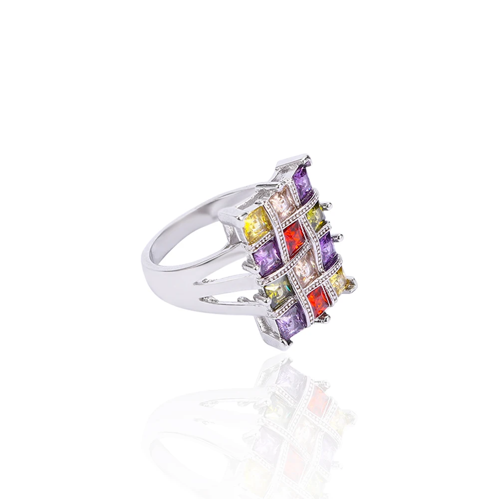 

Top Quality Multi-color Crystal Vintage Party Square Cubic Zircon Fashion Party Finger Ring For Women