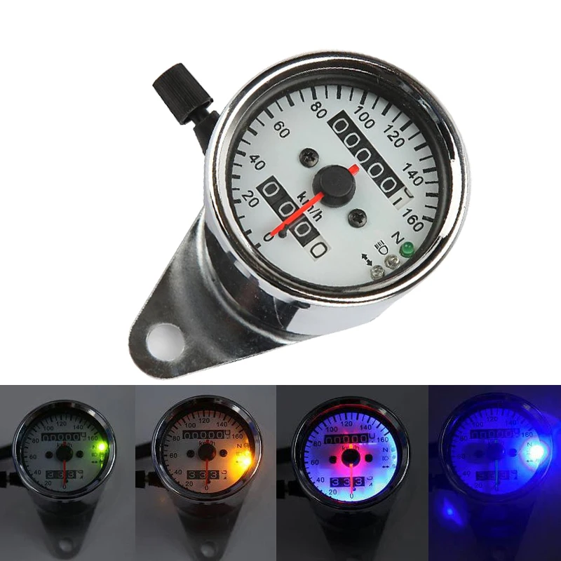 Ironwalls Silver Motorcycle Speedometer Built in Odometer Backlit Dual Speedometer With LED