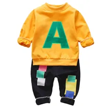 Одежда с надписью для маленьких мальчиков; комплект одежды из 2 предметов: футболка с длинными рукавами+ штаны