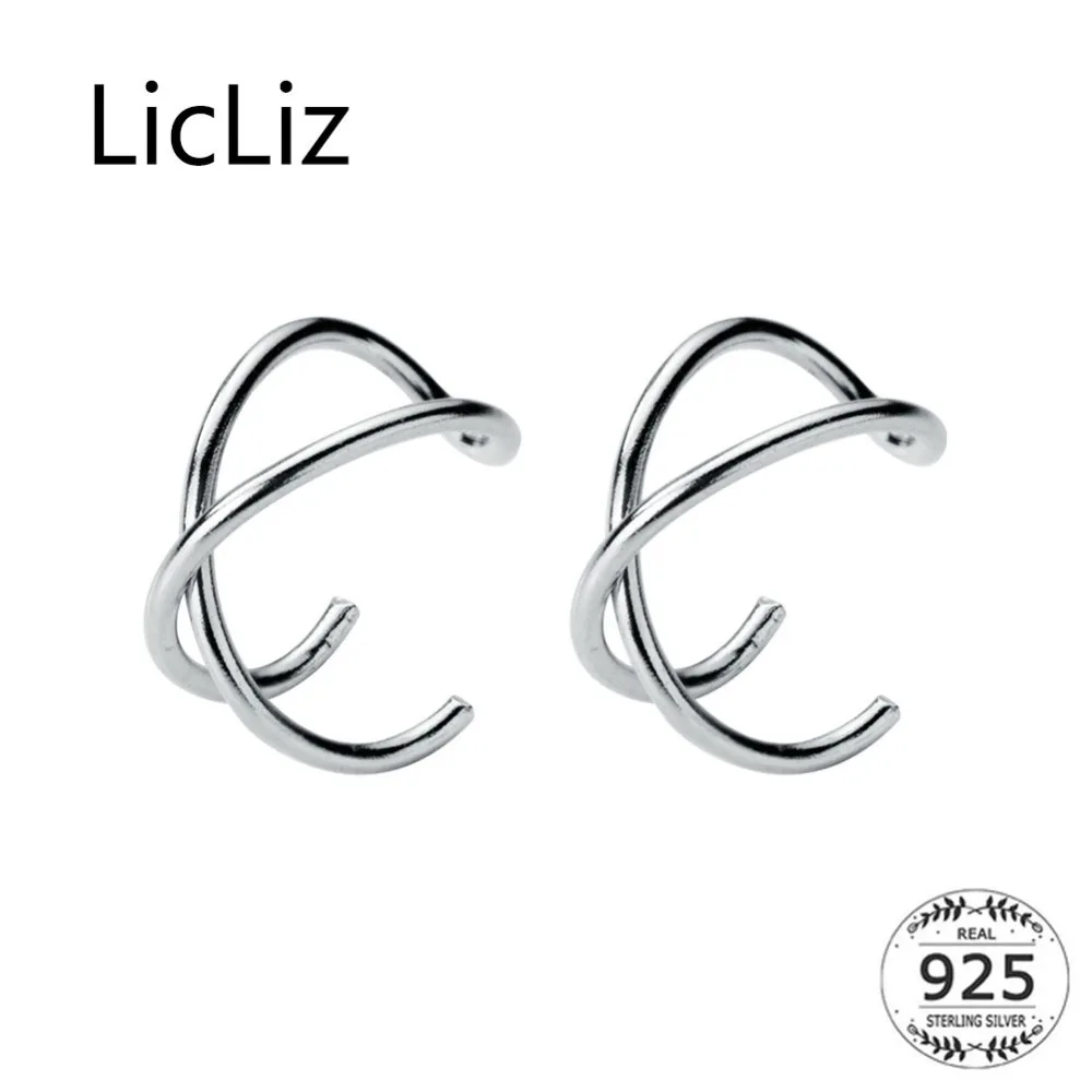 

LicLiz 2019 New 925 Sterling Silver Unique Geometric Cross Clip Earrings for Women New Gold&Black&White Gold Jewelry Gift LE0545