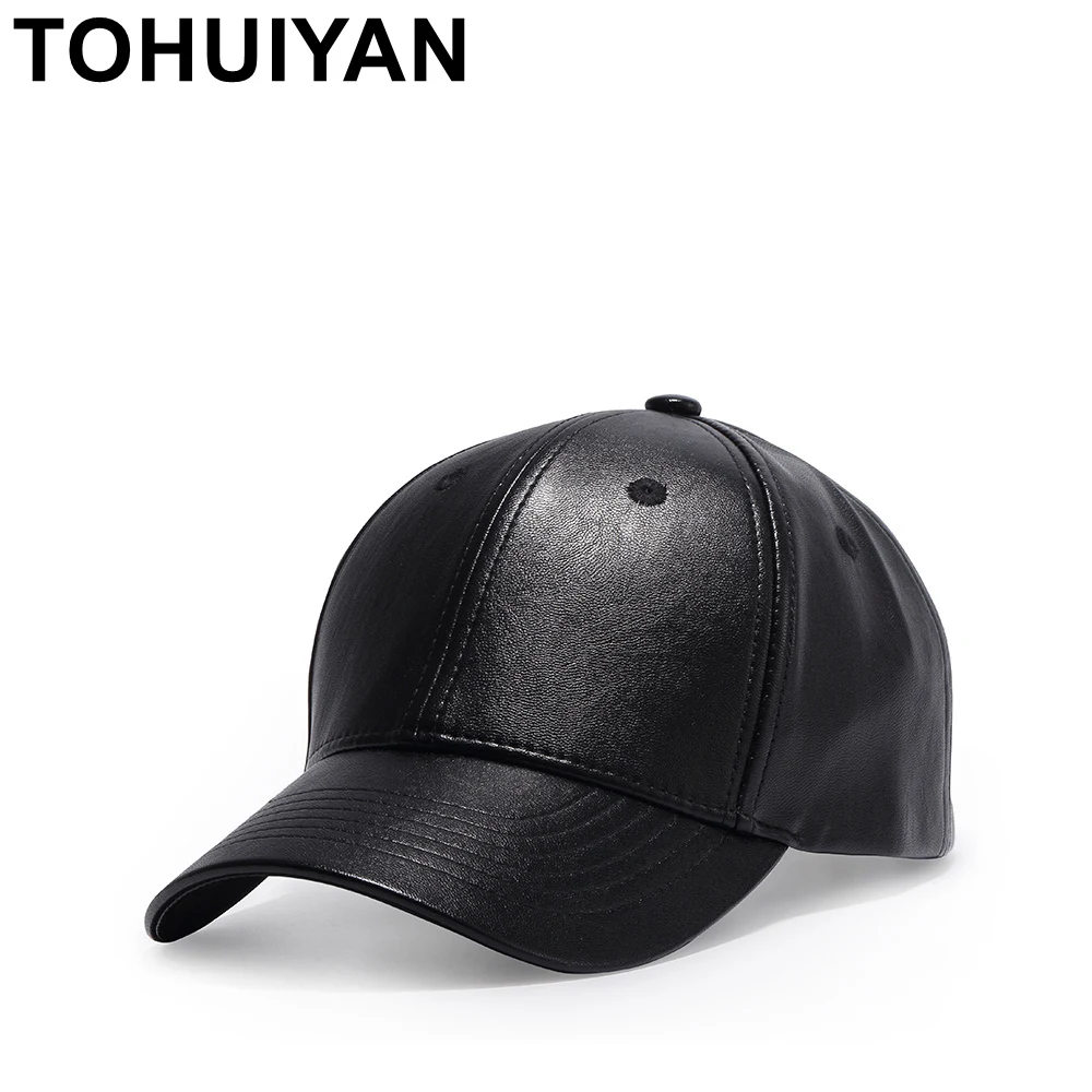 

TOHUIYAN Mens Leather Baseball Cap Fall Winter Curved Visor Snapback Hat Adjustable Sunshade Bone Cap Casual Chapeau Gorras Hats